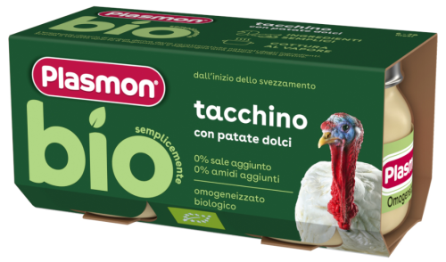 Пюре Био пуешко месо и сладки картофи Plasmon - 6+ месеца, 160 гр. (2х80гр.)