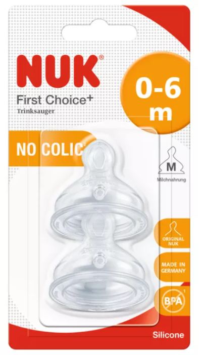 NUK FIRST CHOICE+ биберон за хранене силикон 0-6 месеца, 2 броя - размер M