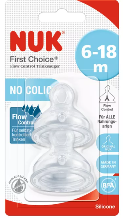 NUK FIRST CHOICE+ биберон за хранене силикон 6-18 месеца, 2 броя - Flow Control
