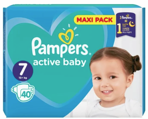 Пелени Pampers Active Baby Maxi Pack 7, 15+ кг. 40 броя