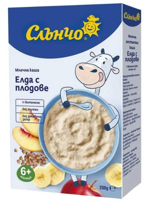 Млечна каша с елда и плодове Слънчо - 6+ месеца, 200 гр.