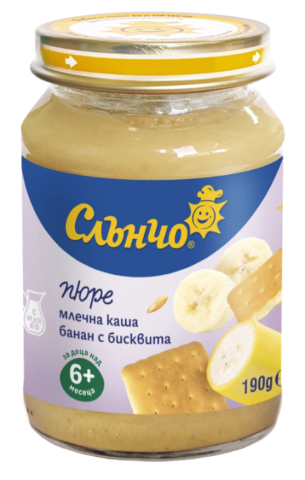 Млечна каша банан с бисквита Слънчо - 6+ месеца, 190 гр.