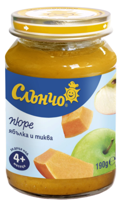 Пюре ябълка и тиква Слънчо - 4+ месеца, 190 гр.