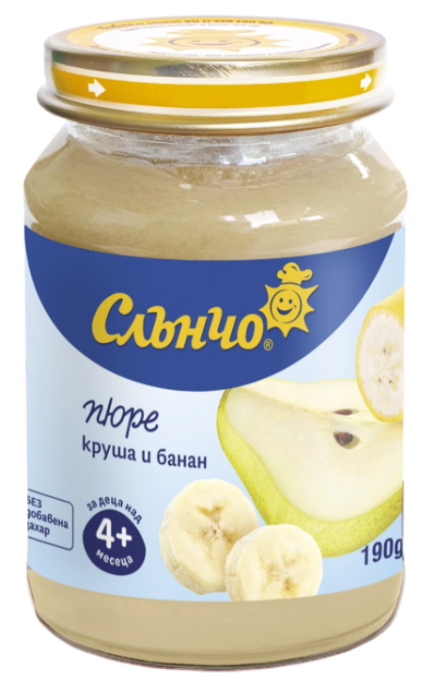 Пюре круша и банан Слънчо - 4+ месеца, 190 гр.
