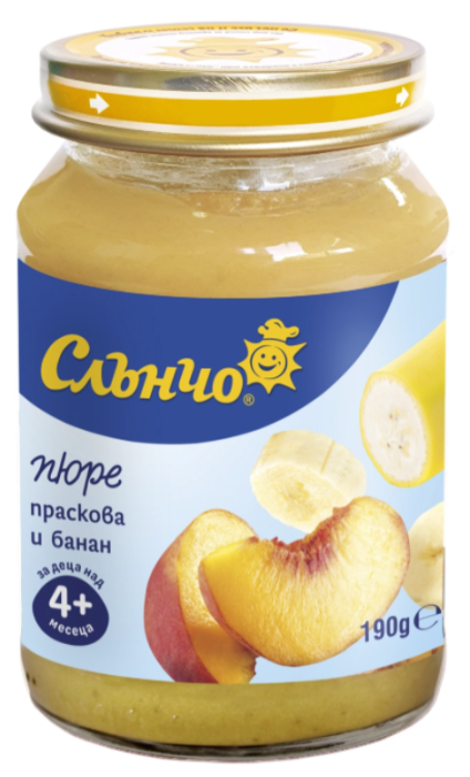 Пюре праскова и банан Слънчо - 4+ месеца, 190 гр.