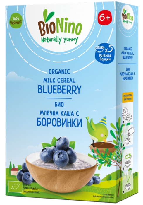 Био млечна каша с боровинки BioNino - 6+ месеца, 200 гр.
