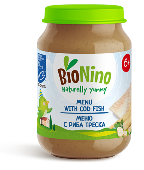 Пюре Био меню с риба треска BioNino - 6+ месеца, 190 гр.
