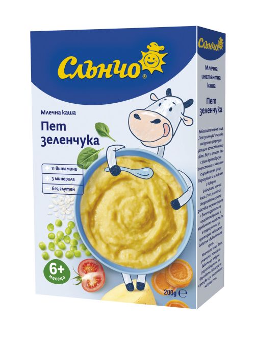 Млечна каша пет зеленчука Слънчо - 6+ месеца, 200 гр.