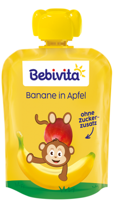 Плодова закуска с ябълка и банан Bebivita - 4+ месеца, 90 гр.