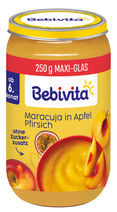 Пюре Био праскова с маракуя и ябълка Bebivita - 6+ месеца, 250 гр.