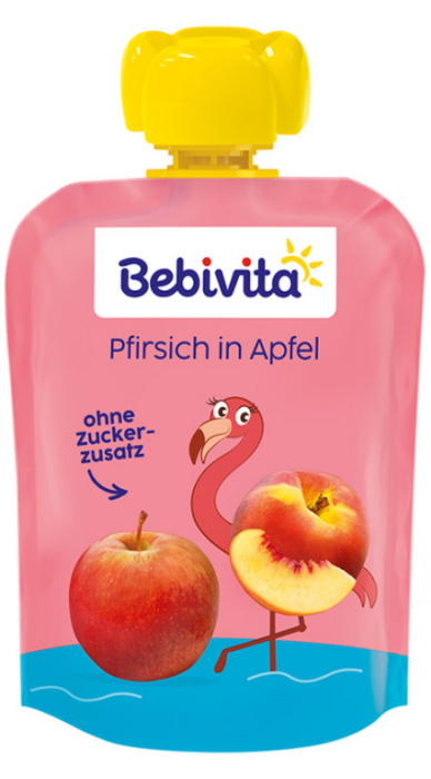 Плодова закуска праскова и ябълка Bebivita - 5+ месеца, 90гр.