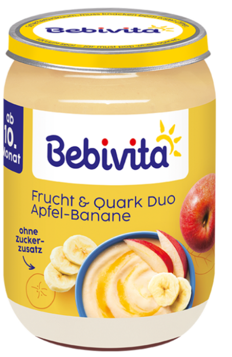 Пюре ябълка и банан с извара Bebivita - 10+ месеца, 190 гр.