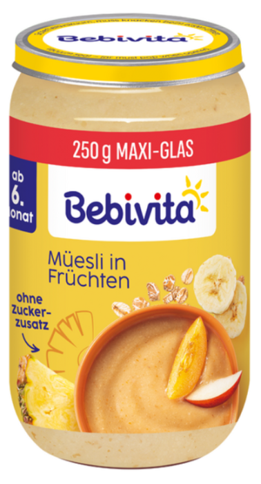 Плодова каша с пълнозърнести култури Bebivita - 6+ месеца, 250 гр.