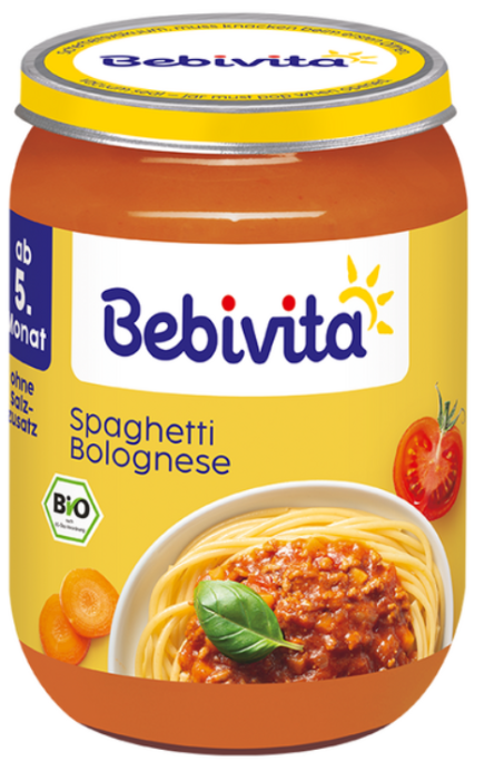  Пюре Био спагети Болонезе Bebivita - 5+ месеца, 190гр.