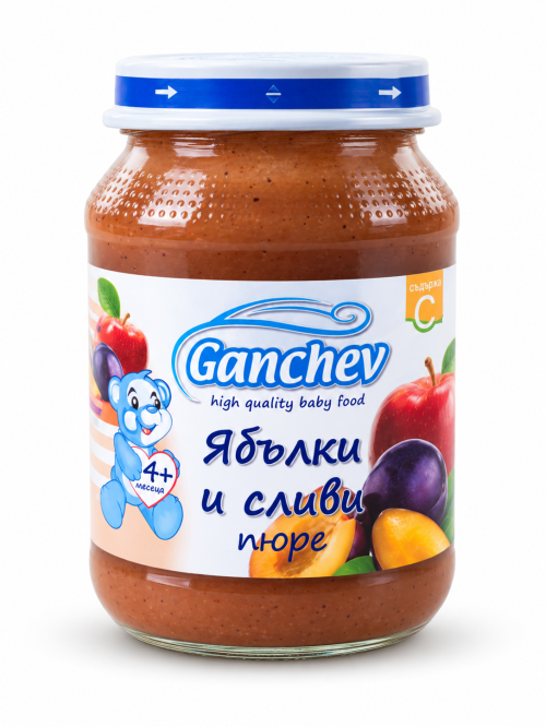 Пюре ябълки и сливи Ганчев  - 4+ месеца, 190 гр.