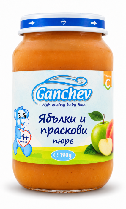 Пюре ябълки и праскови Ганчев - 4+ месеца, 190 гр.