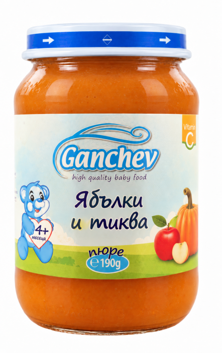 Пюре ябълки и тиква Ганчев - 4+ месеца, 190 гр.