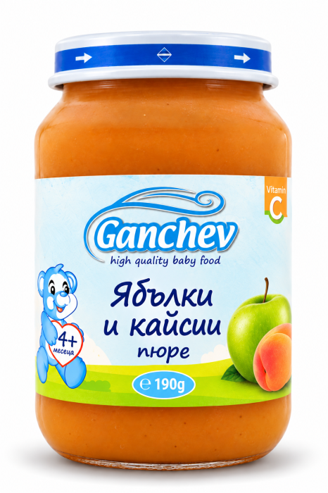 Пюре ябълки и кайсии Ганчев - 4+ месеца, 190 гр.
