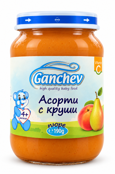 Пюре асорти с круши Ганчев - 4+ месеца, 190 гр.