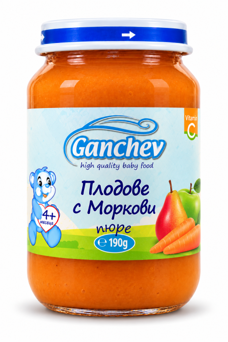 Пюре плодове с моркови Ганчев - 4+ месеца, 190 гр.