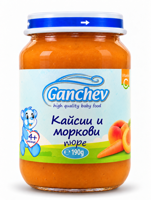 Пюре кайсии и моркови Ганчев, 4+ месеца, 190 гр.