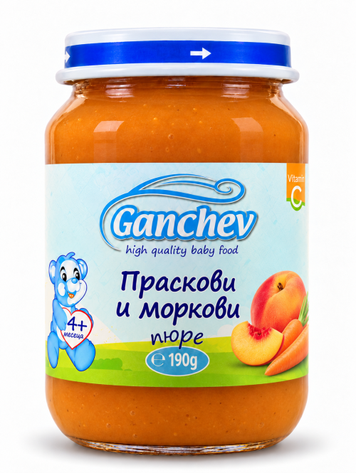 Пюре праскови и моркови Ганчев - 4+ месеца, 190 гр.