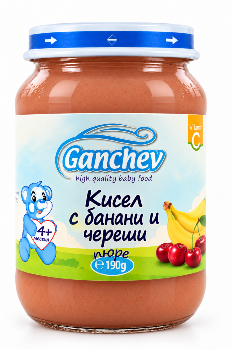 Пюре кисел с банани и череши Ганчев - 4+ месеца, 190 гр.
