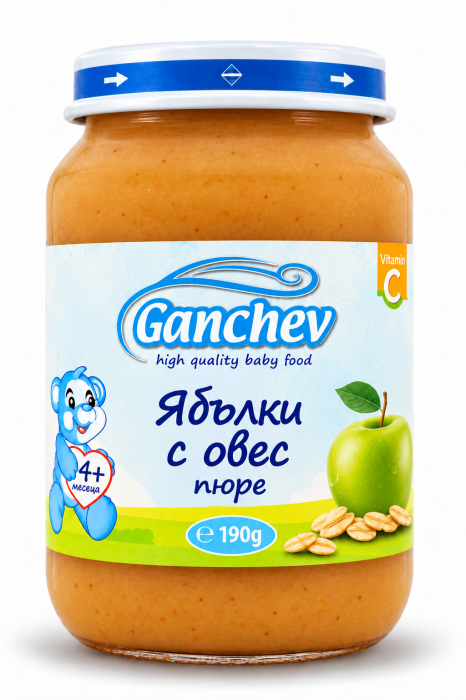 Пюре ябълки с овес Ганчев - 6+ месеца, 190 гр.