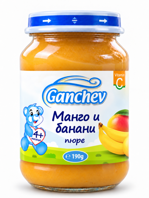 Пюре банан и манго Ганчев - 4+ месеца, 190 гр.