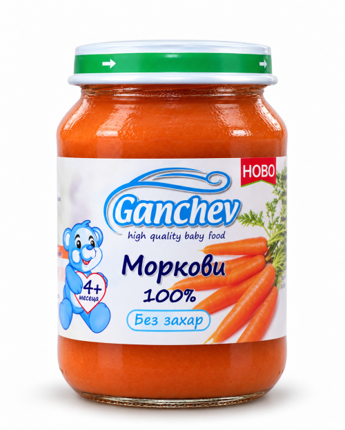 Пюре моркови 100% Ганчев - 4+ месеца, 190 гр.