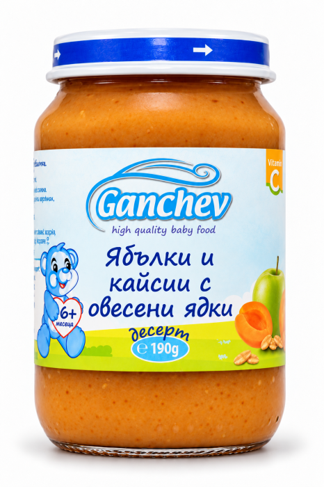 Десерт ябълки и кайсии с овесени ядки Ганчев - 6+ месеца, 190 гр.